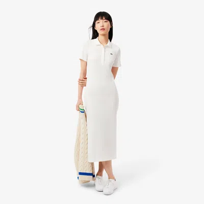 Lacoste Women's Long Ribbed Cotton Polo Dress - 36 In White
