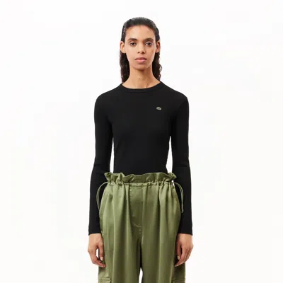 Lacoste Women's Slim Fit Ribbed Cotton T-shirt - 32 In Black