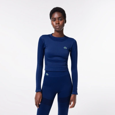 Lacoste Women's Long Sleeve Seamless Sport Crop Top In Blue