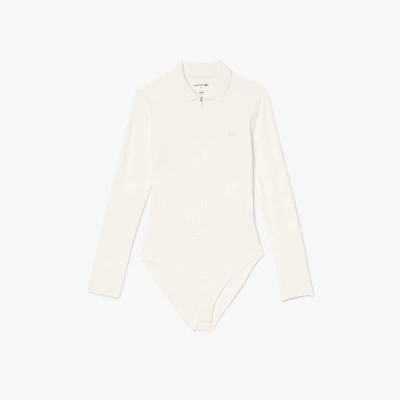 Lacoste Uv Protect Ribbed Collar Zipped Bodysuit - 40 In White