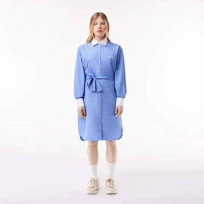 Lacoste Women's Long Sleeved Striped Cotton Poplin Dress - 32 In Blue