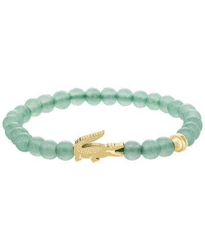 Lacoste Women's Matchpoint Green Adventurine Beads Gold-plated Crocodile Bracelet