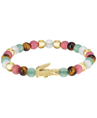 Lacoste Women's Matchpoint Green Adventurine Beads Gold-plated Crocodile Bracelet In Gold,multi