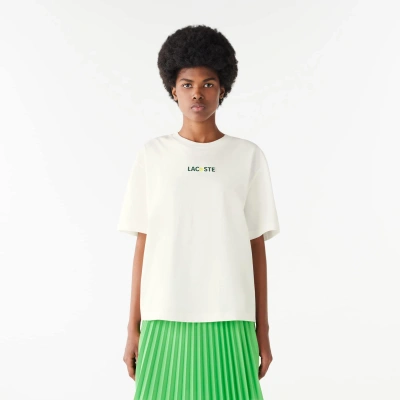 Lacoste Women's Oversized Tennis Ball Print Jersey T-shirt - 42 In White