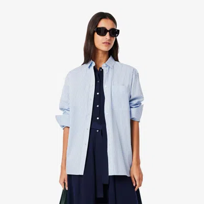 Lacoste Women's Oversized Cotton Poplin Shirt - 38 In Blue