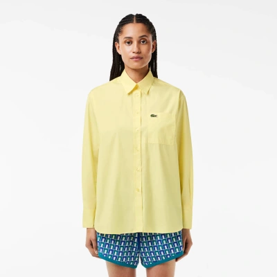 Lacoste Women's Oversized Fit Cotton Poplin Shirt - 36 In Yellow