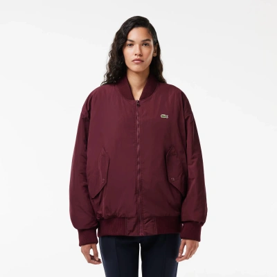 Lacoste Women's Oversized Ribbed Cuff Bomber Jacket - 42 In Red