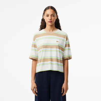 Lacoste Women's Oversized Striped Cotton T-shirt - 44 In White
