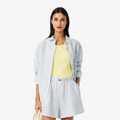 Lacoste Women's Oversized Striped Linen Shirt - 32 In Blue