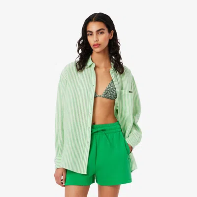 Lacoste Women's Oversized Striped Linen Shirt - 44 In White