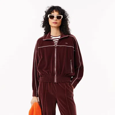Lacoste Women's Oversized Zip-up Velour Sweatshirt - 44 In Red