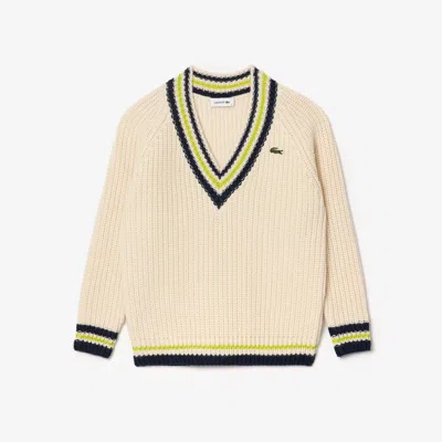 Lacoste Long-sleeved Wool Sweater In White