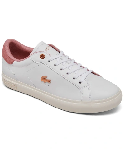 Lacoste Women's Powercourt Casual Sneakers From Finish Line In White,light Pink