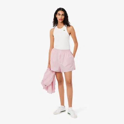 LACOSTE WOMEN'S RELAXED FIT LIGHTWEIGHT STRIPED POPLIN SHORTS - 44