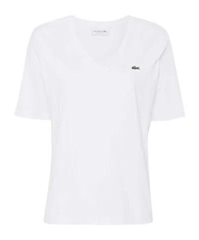 Lacoste Logo-embroidered Cotton T-shirt In White
