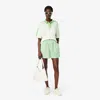 Lacoste Womens Striped Logo-patch Linen Shorts Green Xs In White