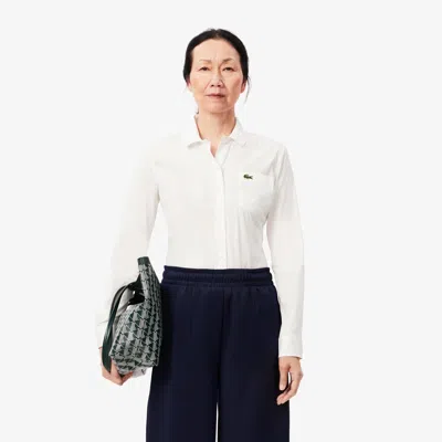 Lacoste Women's Slim Fit Ribbed Collar Poplin Shirt - 32 In White