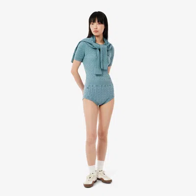 Lacoste Women's Short Cable Knit Washed Effect Shorts - 42 In Blue