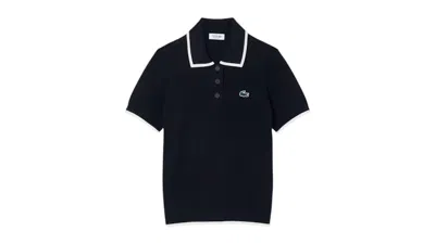 Pre-owned Lacoste Women's Short Sleeved Polo Shirt Collar Golf Sweater In Navy Blue