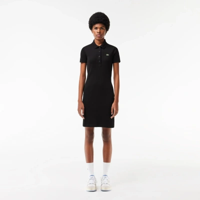 Lacoste Women's Short Sleeved Slim Fit Ribbed Cotton Dress - 38 In Black