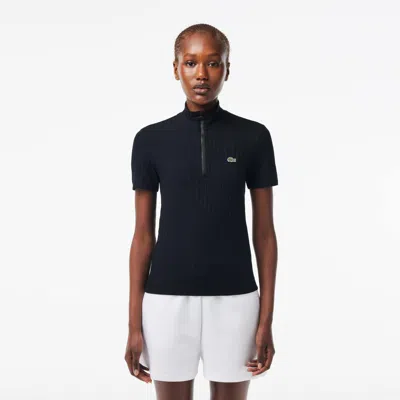 Lacoste Women's Slim Fit High Zip Neck Polo - 36 In Black