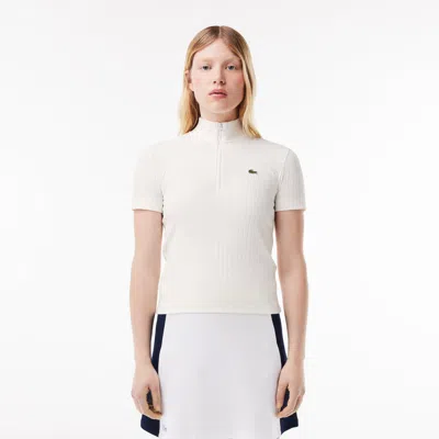 Lacoste Women's Slim Fit Flat Ribbed High Half-zip Polo - 46 In White