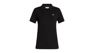 Pre-owned Lacoste Women's Slim Fit L.12.d Ribbed Cotton Polo Shirt In Black