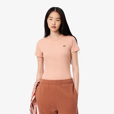 Lacoste Women's Slim Fit Ribbed Cotton T-shirt - 44 In Beige