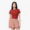 Lacoste Women's Slim Fit Ribbed Cotton T-shirt - 36 In Red