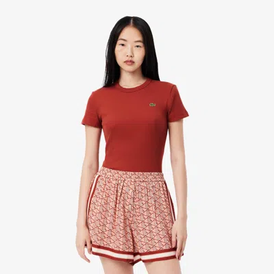 Lacoste Women's Slim Fit Ribbed Cotton T-shirt - 36 In Red