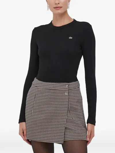 Lacoste Women's Slim Fit Ribbed Cotton T-shirt In Black