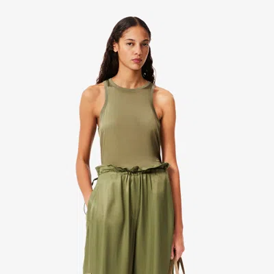 Lacoste Women's Slim Fit Satin Tank Top - 42 In Green