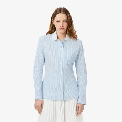 Lacoste Women's Slim Fit Stretch Poplin Shirt - 38 In Blue