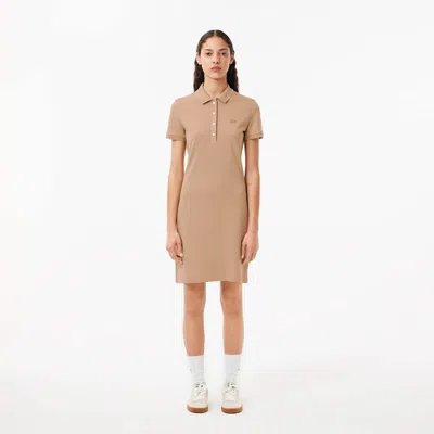 Lacoste Women's Slim Fit Stretch Mini Piqué Polo Dress - 38 In Beige