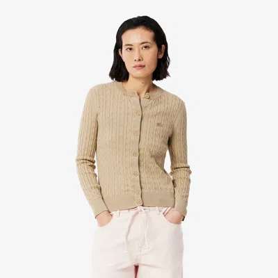 Lacoste Women's Wash Effect Cable Knit Cardigan - 32 In Beige