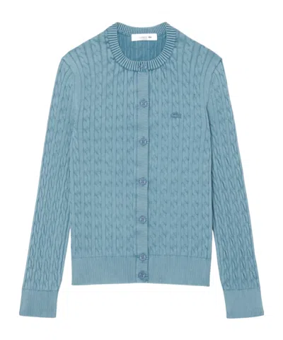 LACOSTE WOMEN'S WASH EFFECT CABLE KNIT CARDIGAN