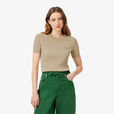 Lacoste Women's Wash Effect Cable Knit Sweater - 34 In Beige