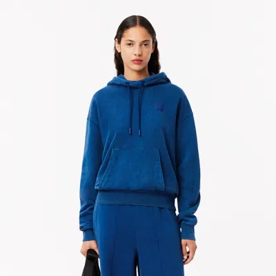 Lacoste Women's Oversized Washed Effect Hoodie - 38 In Blue
