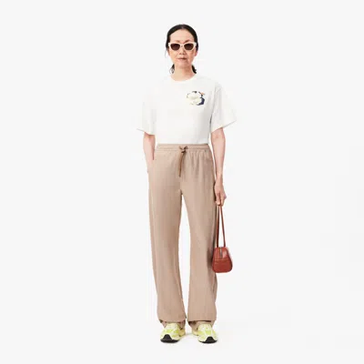 Lacoste Women's Wide Leg Soft Flannel Pants - 34 In Beige