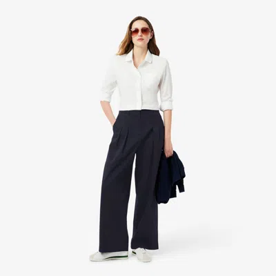 Lacoste Women's Wide Leg Stretch Pants - 36 In Blue