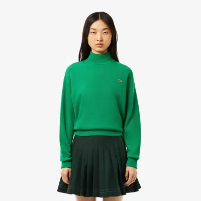 Lacoste Women's Relaxed Fit Wool Moss Stitch Sweater - 34 In Green