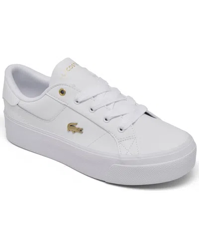 Lacoste Women's Ziane Logo Leather Casual Sneakers From Finish Line In White,gold