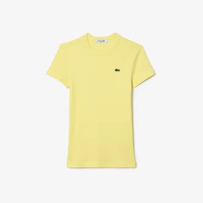 Lacoste Women's Slim Fit Ribbed Cotton T-shirt - 32 In Yellow