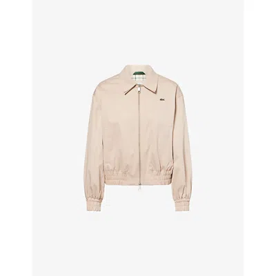 LACOSTE WOMENS BEIGE LOGO-PATCH COTTON BLOUSON JACKET