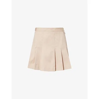 Lacoste Womens Beige Pleated Logo-embroidered Cotton-blend Mini Skirt In White