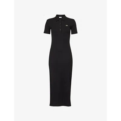 Lacoste Ribbed Polo Maxi Dress In Black