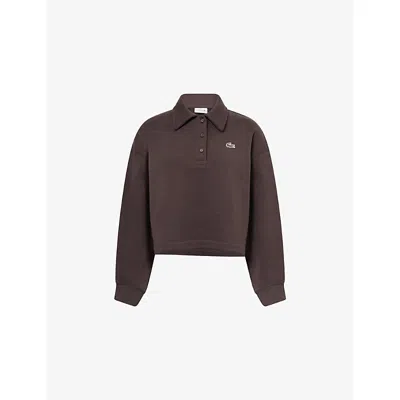 Lacoste Womens Brown Logo-appliqué Polo Cotton-jersey Sweatshirt Xs