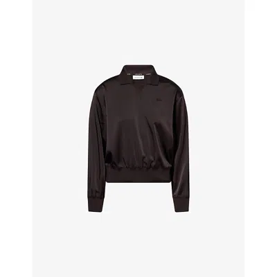 Lacoste Womens Brown Logo-patch Satin Track Top