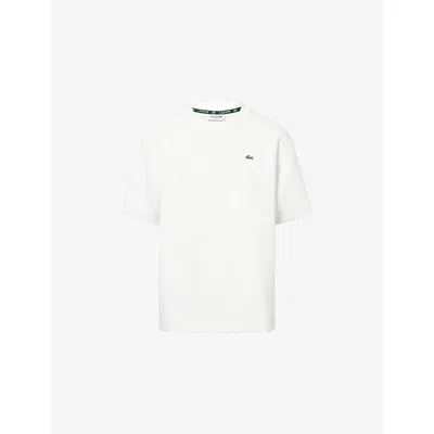 Lacoste Womens Cream Relaxed-fit Textured Stretch-cotton Blend T-shirt In White