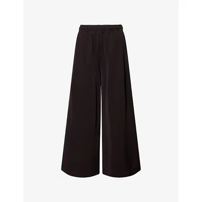 Lacoste Womens Dark Brown Lanae Wide-leg Cotton-jersey Jogging Bottoms